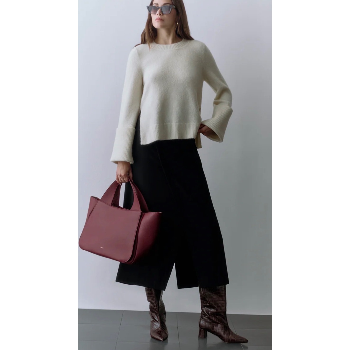 Cuyana Alpaca Wool Rolled Cuff Sweater Ecru White Crew Neck Italy 20032239 Small